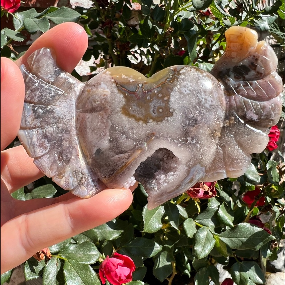 Beige/Mocha/Mauve Agate Heart With Wings